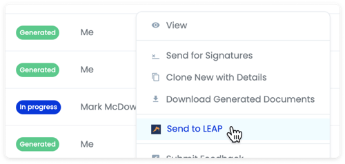 Send to LEAP Dialog