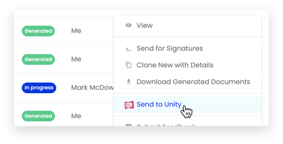 Send to Unity Dialog